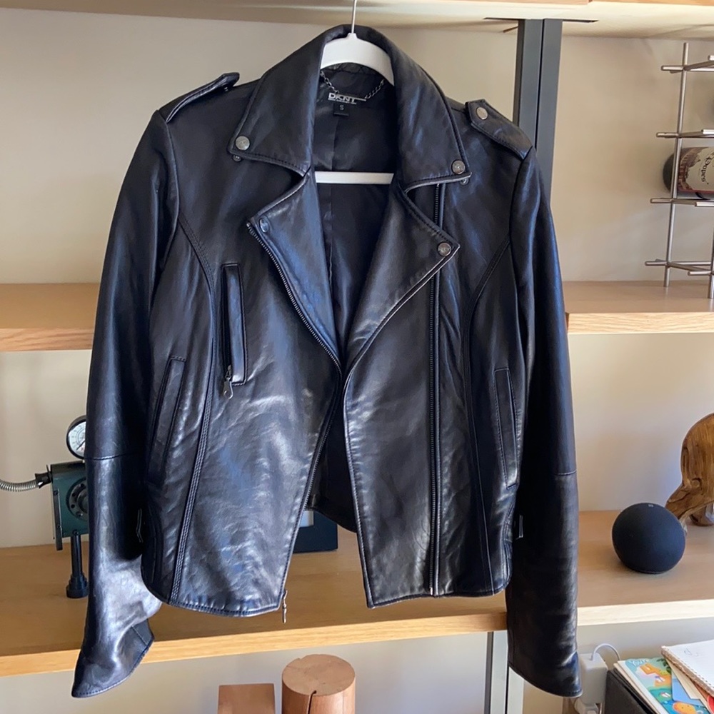 LAMB LEATHER BIKER JACKET by DONNA KARAN NEW YORK